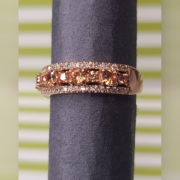 DIAMOND SIMULANTS Jewelry - RING BAND STYLE CHAMPAGNE & WHITE DIAMOND SIMULANTS 1.84CTW ETERNO ROSE GOLD/925